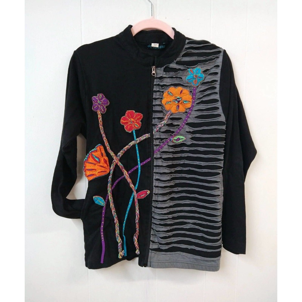 Leopards & Roses WM XL Jacket Black/Gray High Collar Full Zip Closure Floral